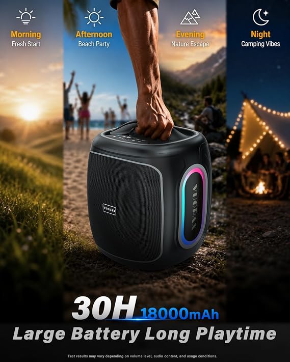 Portable Bluetooth Speaker with Deep Bass, 120W Peak Wireless Party Speaker, 30H Battery & RGB Lights, TWS, IP65 Waterproof, Fast Charging 18000mAh, Outdoor Speaker for Beach Camping Travel