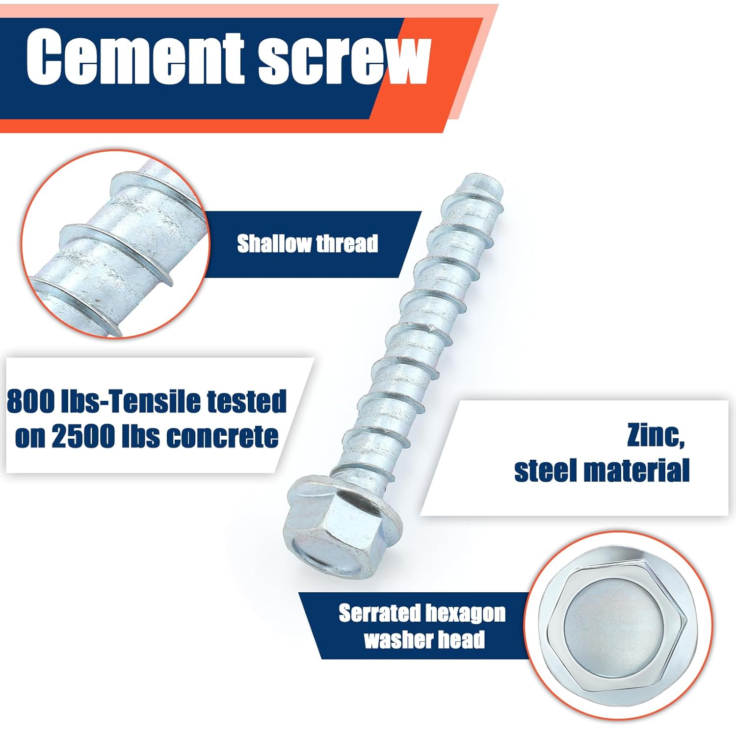 Tandefio 80 Pack 3/8" x 3" Concrete Screw Anchor Galvanized Large Diameter Heavy Duty Plated Concrete Anchors for Masonry Brick Anchoring Block Decking Framing Hex Drive