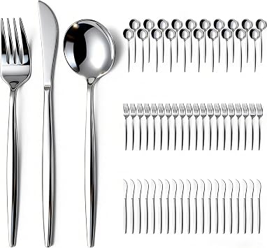 60-Piece Silverware Set for 20, Food Grade Stainless Steel Flatware Set with Thickened Forks Spoons Knives, Mirror Polished Cutlery for Home, Parties, Restaurant, Dishwasher Safe