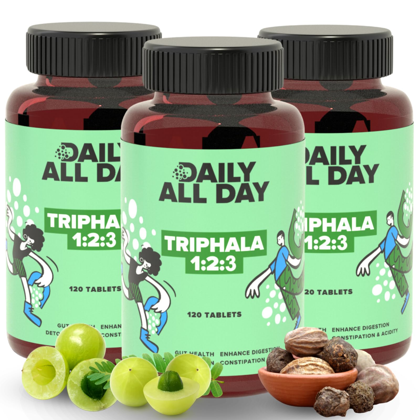 Daily All Day Triphala Tablet 360, Constipation, Acidity & Gas Relief, Bowel Wellness, Digestion & Healthy Gut, Formula by Maharishi Vagbhata