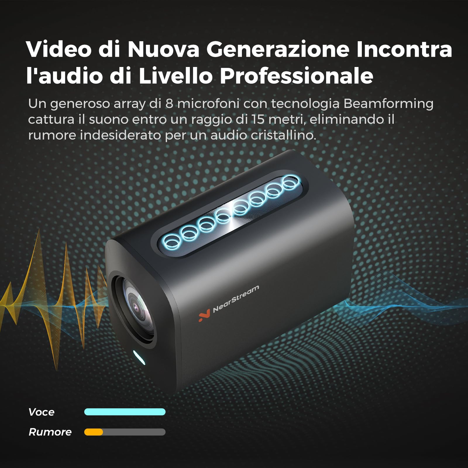 NearStream VM20 Telecamera 4K di streaming cablata con zoom ibrido 40x | Telecomando, 8 microfoni con cancellazione del rumore, Plug & Play, webcam HDMI/USB/RJ45, predisposta per multicam.