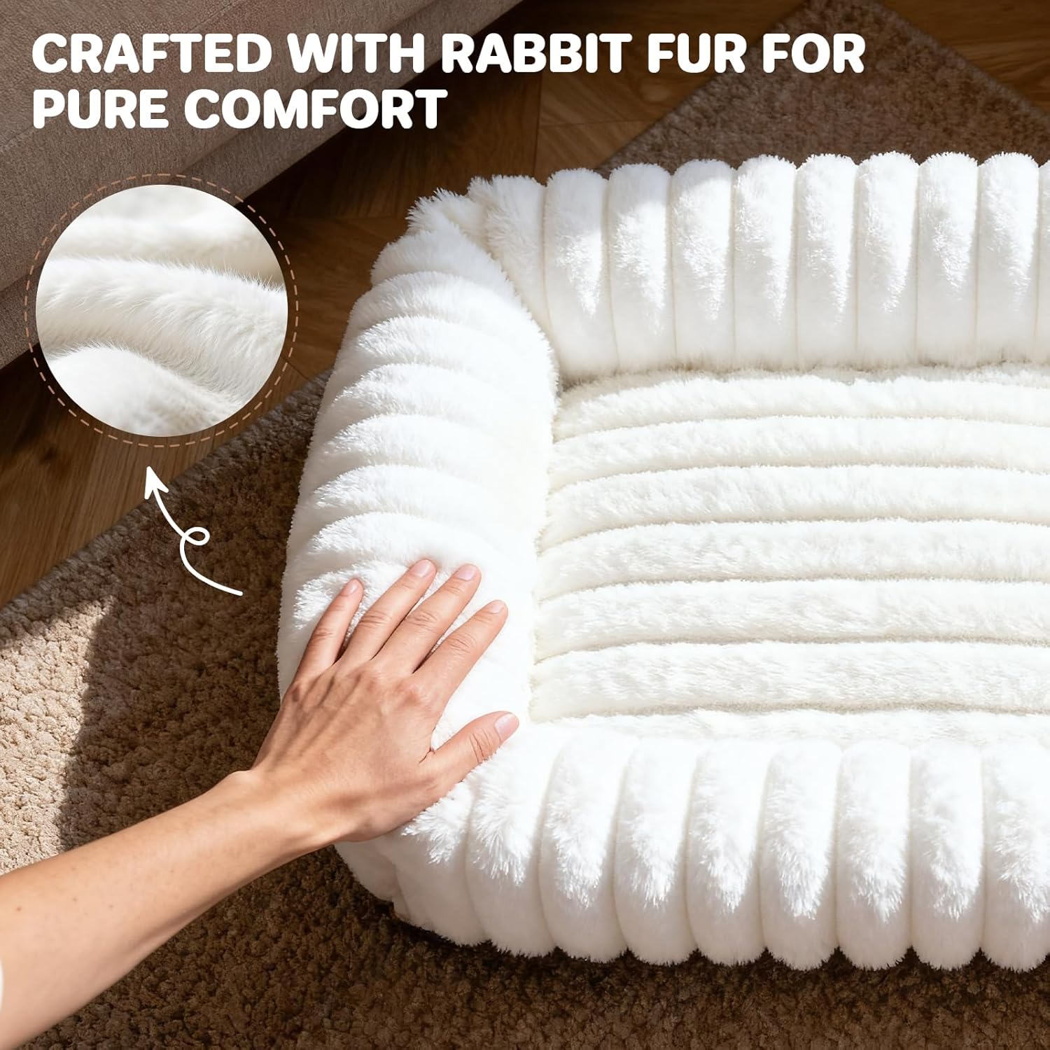 Dog Beds Large Sized Dog, Washable Self Warming Dog Cat Bed Rectangle Orthopedic Large Pet Sofa, Super Soft Plush Rabbit Fur Pet Couch Cute Cat Bed with Removable Zipper Cover & Anti-Slip Bottom