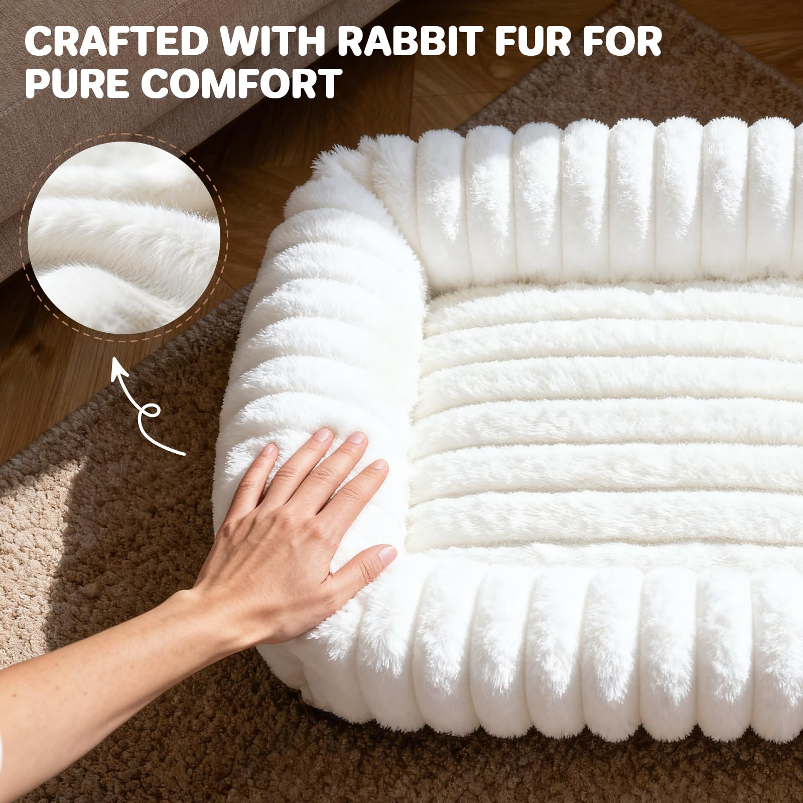 Dog Beds Large Sized Dog, Washable Self Warming Dog Cat Bed Rectangle Orthopedic Large Pet Sofa, Super Soft Plush Rabbit Fur Pet Couch Cute Cat Bed with Removable Zipper Cover & Anti-Slip Bottom - image 4