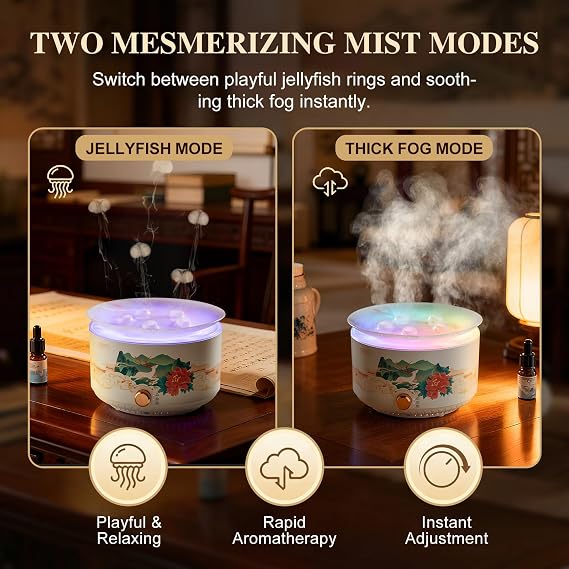 Essential Oil Diffuser 360ML,Jellyfish Diffuser Cool Mist Ultrasonic Aroma Aromatherapy Diffuser with Remote Control 7 Light 2 Mist Mode for Home Bedroom Office Hotel (White)