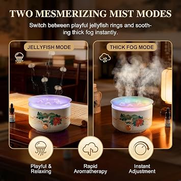 Essential Oil Diffuser 360ML,Jellyfish Diffuser Cool Mist Ultrasonic Aroma Aromatherapy Diffuser with Remote Control 7 Light 2 Mist Mode for Home Bedroom Office Hotel (White)