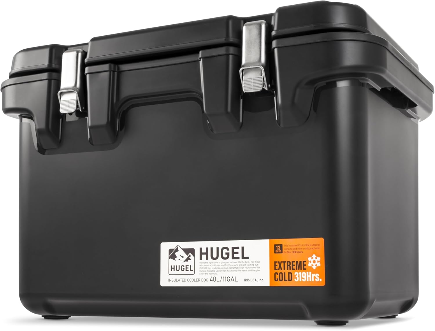 IRIS USA HUGEL 44 QT Insulated Extremely Cold Cooler Box, Hard Cooler, 13 Day Ice Retention Heavy Duty with Secure Metal Buckles, Vacuum-Insulated Panels Durable Ice Chest with Built-in Handles, Gray