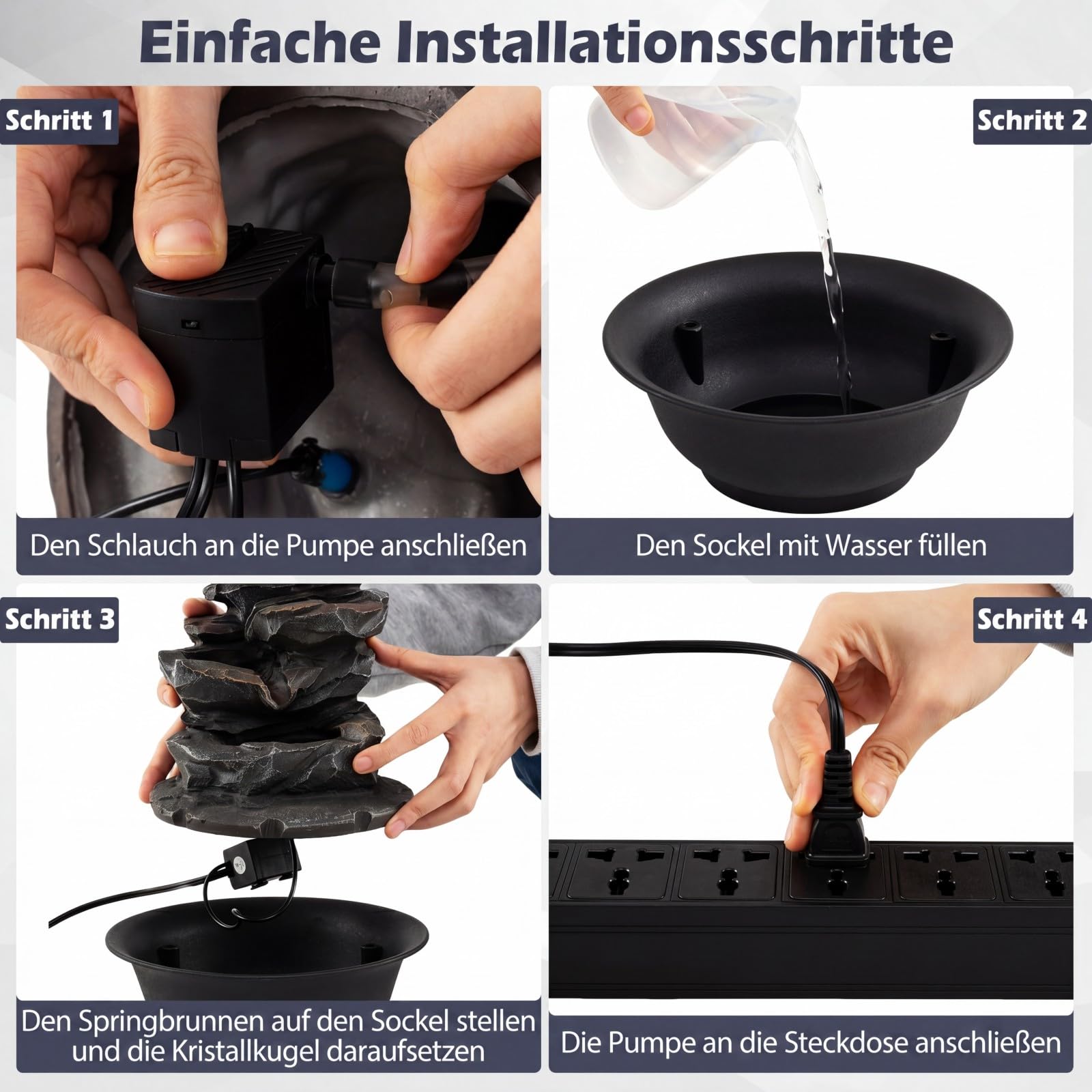 COSTWAY Zimmerbrunnen mit Pumpe, Tischbrunnen mit LED Beleuchtung & einstellbarer Wasserdurchfluss, Wasserbrunnen Stein Optik, Springbrunnen für Garten, Brunnen Wasserfall, Tischdekoration, 21,5x26 cm