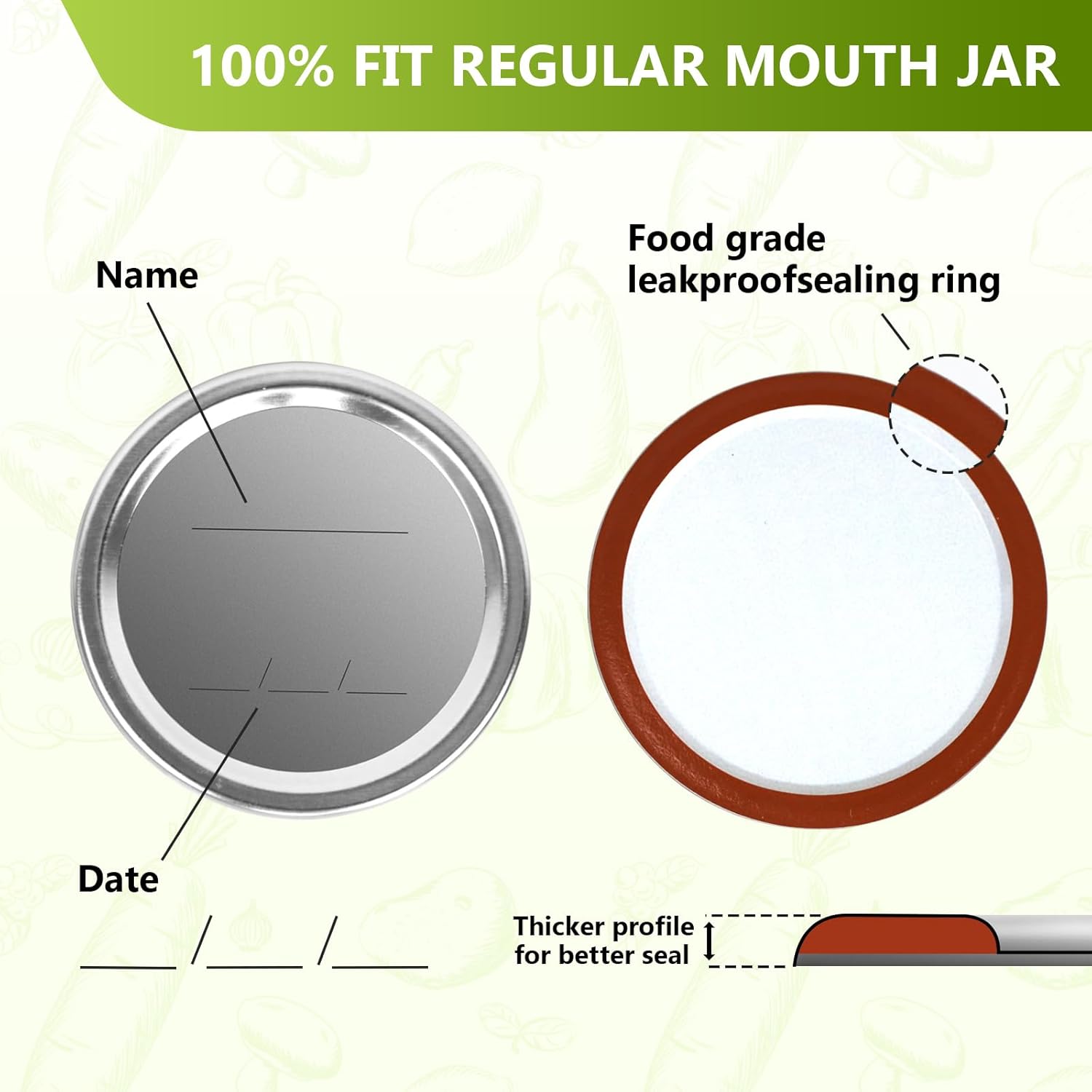 Canning Lids and Rings Regular Mouth, 24Pcs Split Type Metal Mason Jar Lids with Bands for Regular Mouth Ball, Kerr Jars - Food Grade with Silicone Airtight Seal Premium Small Canning Lids