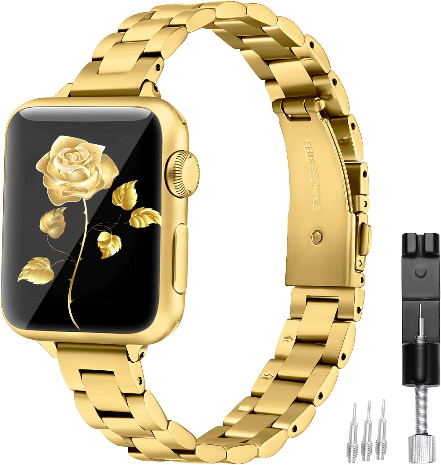 fastgo Metal Band Thin Compatible with Apple Watch Band Women Men 38mm 40mm 41mm 44mm 42mm 45mm 49mm, Stainless Steel Chain Fashion Wristband for Iphone Iwatch SE Series 8 7 6 5 4 3 2 1