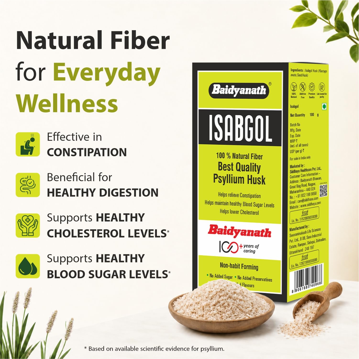 Baidyanath Asli Ayurved Isabgol, 100gm (Pack Of 2) Psyllium Husk - Rich in Fiber | Provides Effective Relief From Constipation & Bloating | Promotes Bowel Health | Non Habit Forming | 100% Ayurvedic — Amazon image 4