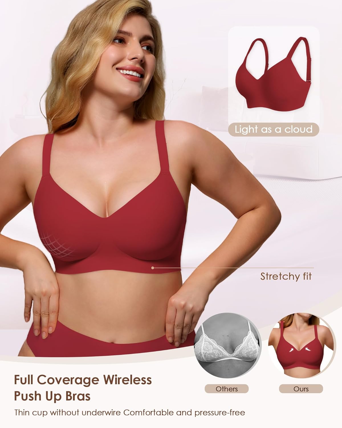 As Fairy Womens Soft Comfortable No Underwire Bras V Neck Seamless Push Up Bralettes Full Coverage Tshirt Brassiere - Image 5