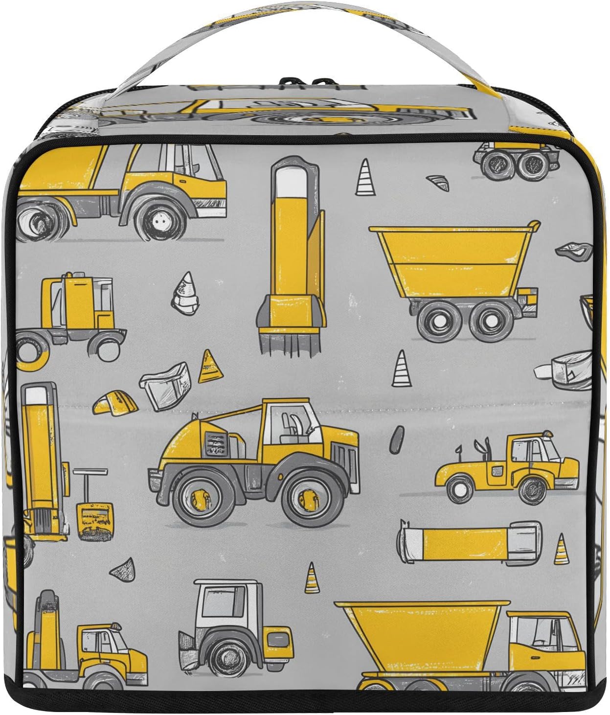 Standing Makeup Bag, Cartoon Construction Excavator Equipment Large Cosmetic Bag Toiletry Organizer with Phone/Mirror Holder, Brush Holders, Detachable Dividers, Portable Travel Makeup Case for Women