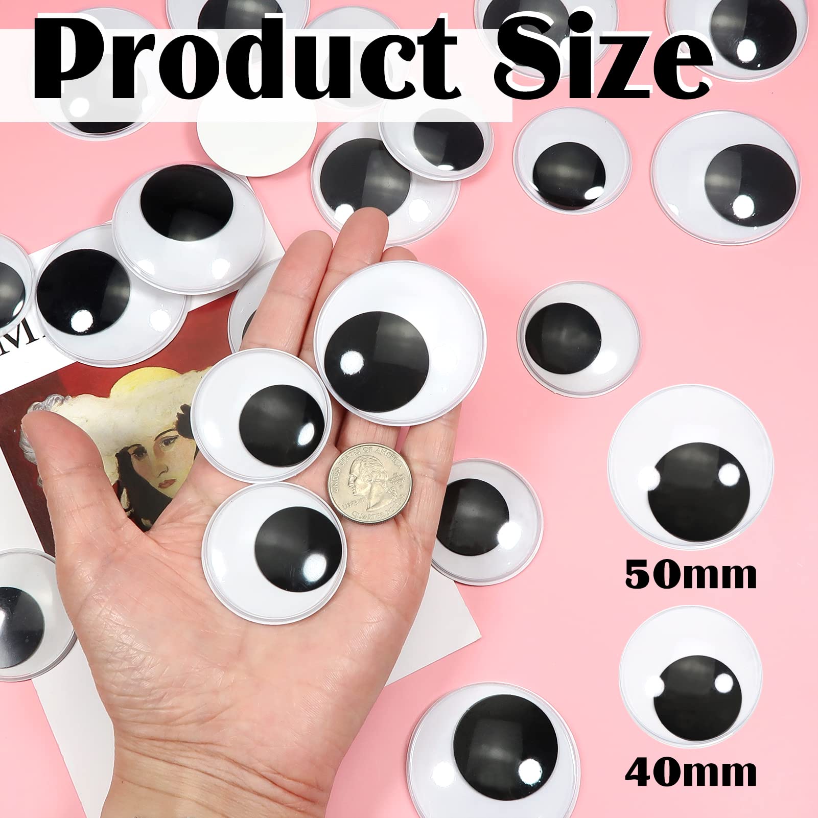 TOAOB 24 Pezzi Occhi Mobili Adesivi Plastica Rotondo Bianco e Nero Autoadesivii Finti Occhio per Scrapbooking Artigianato Pupazzi 40 mm 50 mm