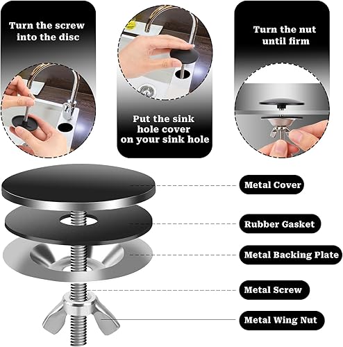 Miniatura 3 de Paquete de 2 cubiertas para agujeros para fregadero de cocina, tapas de orificio de fregadero de acero inoxidable de 2 pulgadas, tapas de orificio