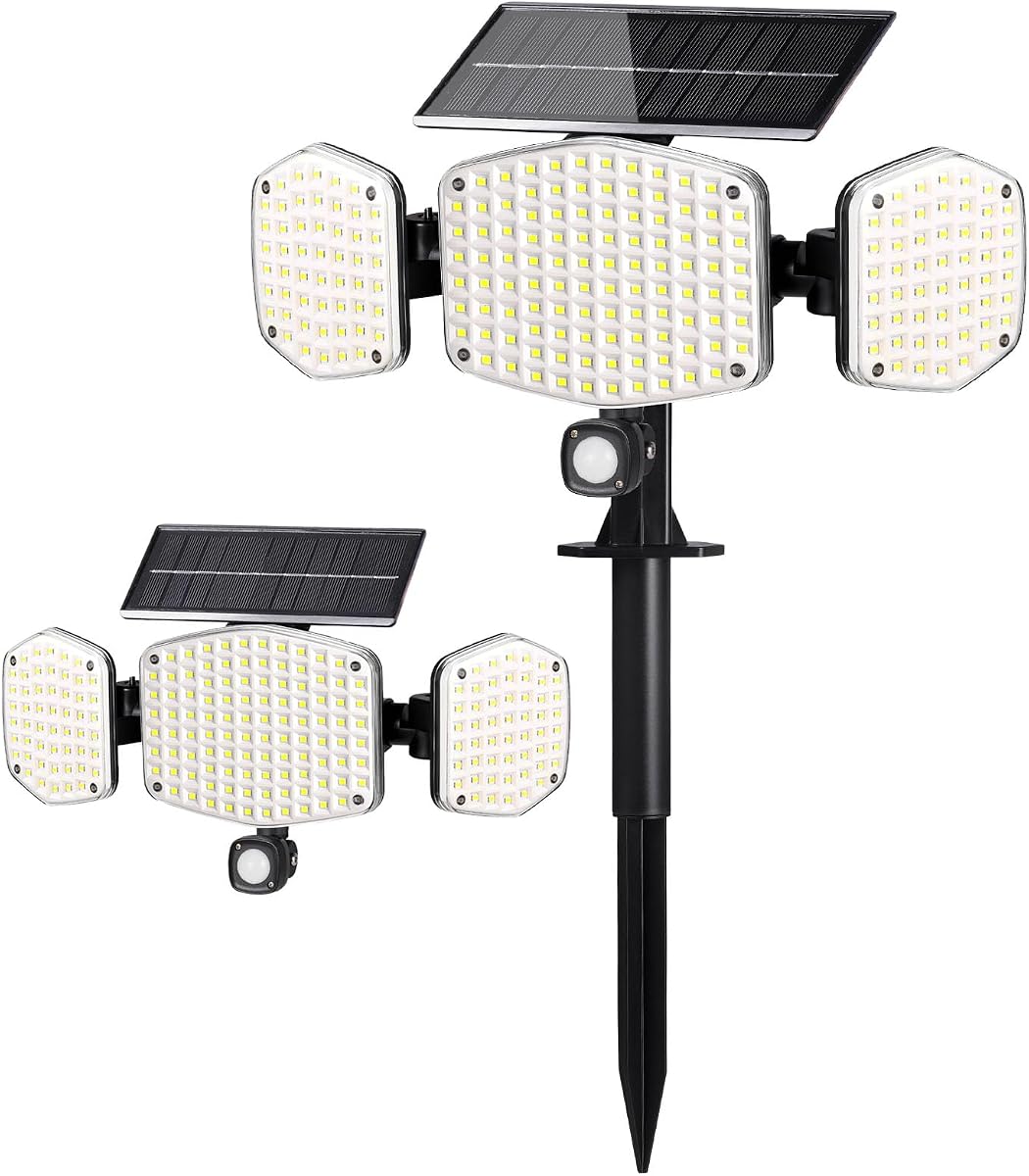 Luz solar para exteriores con sensor de movimiento con estaca, montaje en suelo o en pared | 1 paquete, detector PIR ajustable de 360°, IP65 impermeable, 3 configuraciones, luz de inundación solar para iluminación de pasarelas de patio