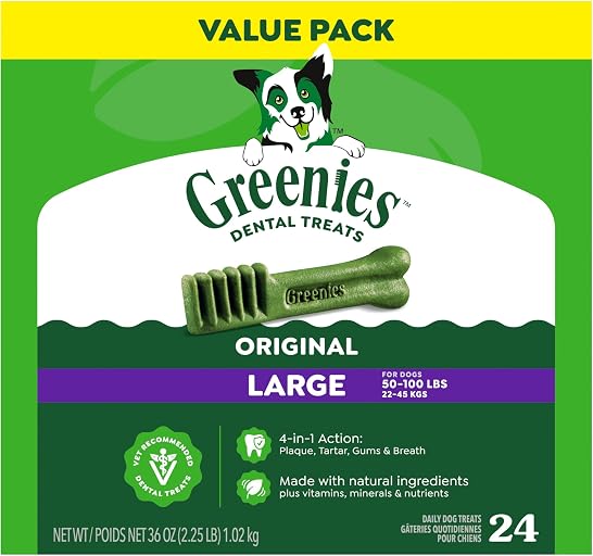 Greenies Veterinarian-Recommended Natural Dental Dog Treats, Large Size, Original Flavor, 36 oz. Pack, 24 Count