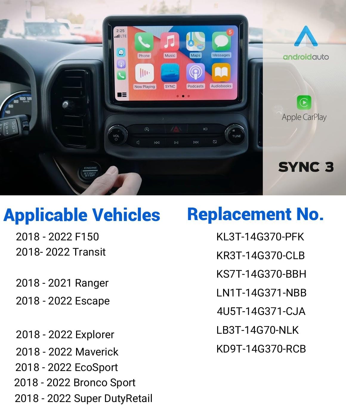 Applicable Ford vehicles and replacement part numbers
