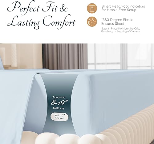 Miniatura 5 de Carressa Linen Juego de sábanas de 100% algodón egipcio tamaño King, sábanas de lujo de 1500 hilos de algodón egipcio tamaño King, bolsillo profundo