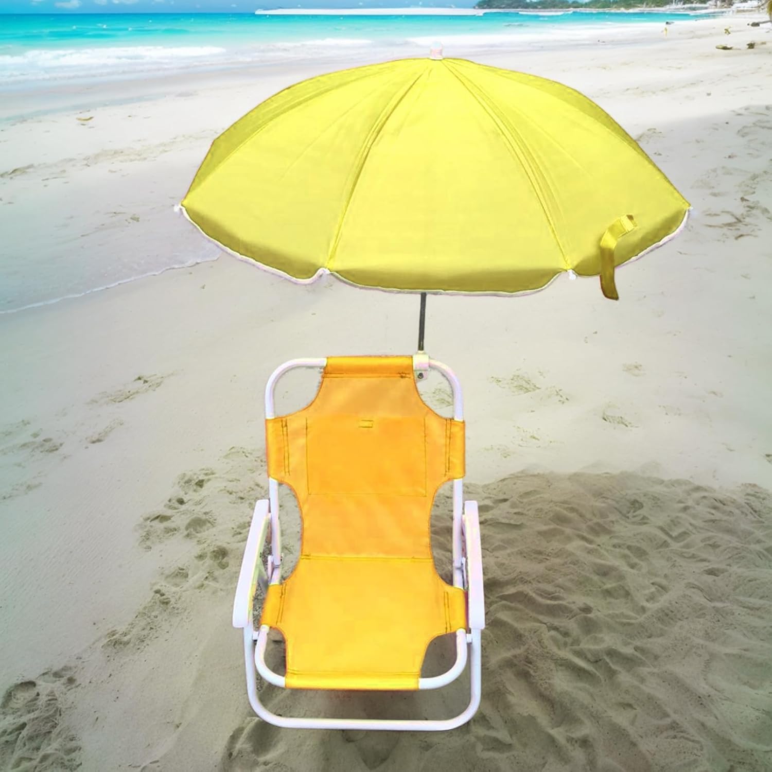 Kids Beach Chair with Umbrella Foldable & Detachable Beach Chair with Canopy, Lightweight and Sturdy Outdoor Seat for Camping, Travel, Lawn, Yellow, Kids with Umbrella
