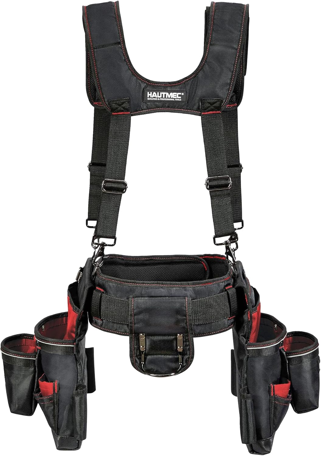 HAUTMEC Heavy Duty Tool Belt with Suspenders, 19-Pocket Tool Belt Rig, 1680D Work Belt with Padded Waist & Shoulder Support, Hammer Holder, Tape Measure Clip & Phone Pouch (HT0400)