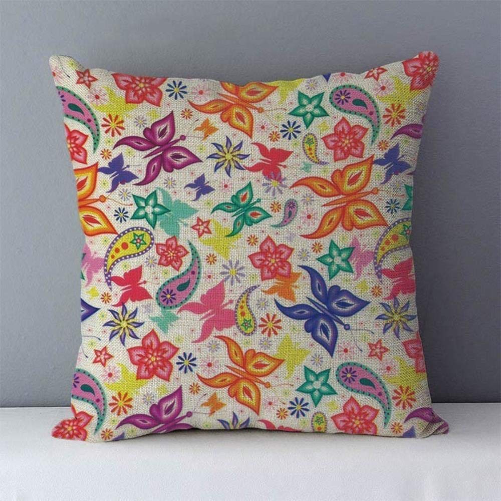 Oreiller Décoratif Papillon 50x45 Cm - Bord En Dentelle - Coussin De Lancer Doux Pour Canapé Et Lit
