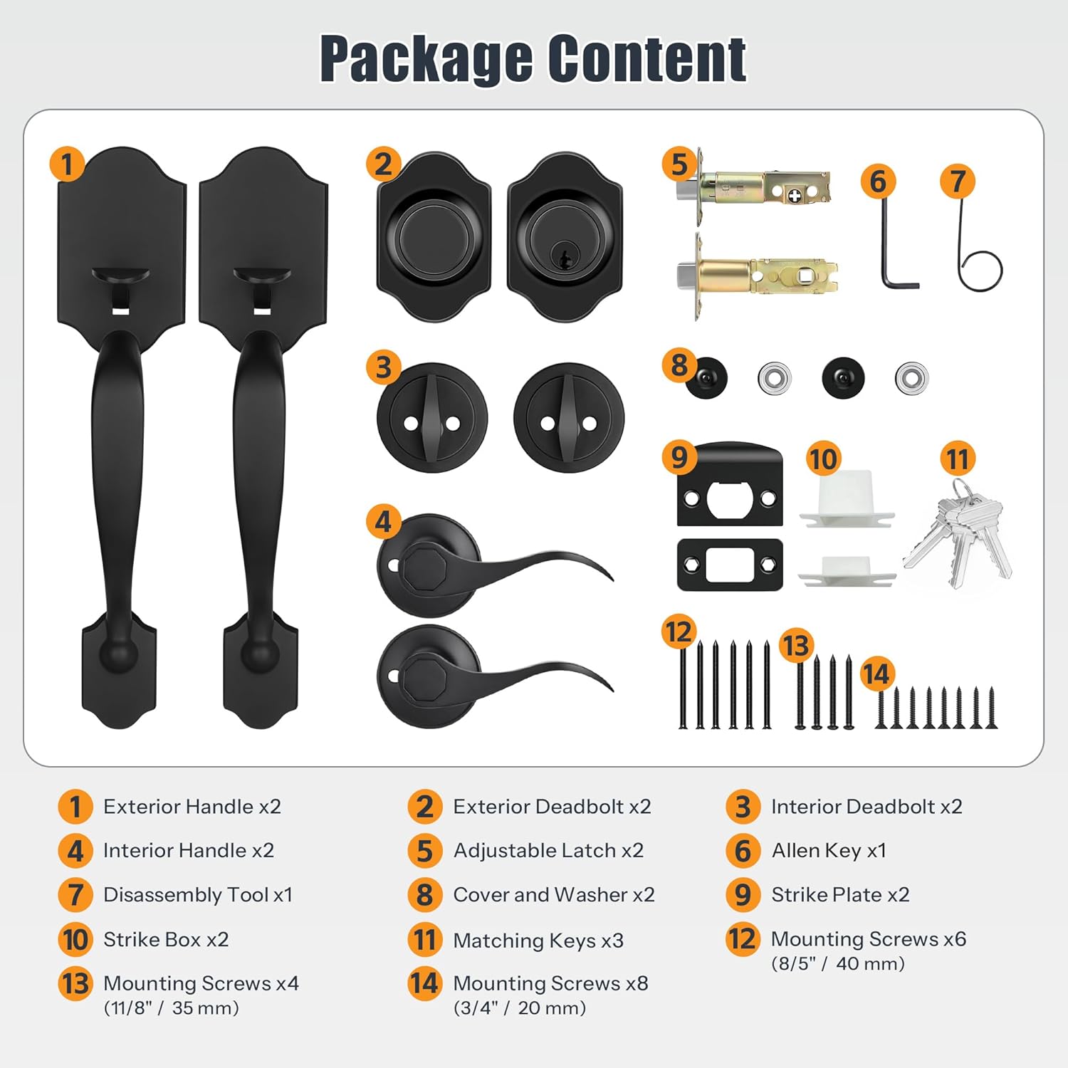 Double Front Door Handleset with Deadbolt – Matte Black Classic Entry Handle Set with Dummy, Reversible Lever, Zinc Alloy, Exterior Lock Set