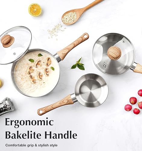 Miniatura 5 de KOCH SYSTEME CS Juego de cacerolas de acero inoxidable, 6 piezas de acero inoxidable de 1 cuarto de galón, 2 cuartos y 3 cuartos de galón con mango