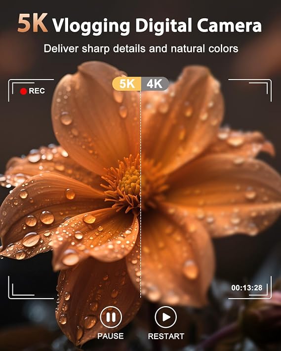 5K Digital Camera for Photography with 6X Optical Zoom, Autofocus 96MP Vlogging Camera for YouTube Video with Dual-Lens, Compact Point and Shoot Travel Cameras for Beginners with 64GB Card & Flash