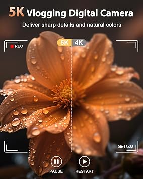 5K Digital Camera for Photography with 6X Optical Zoom, Autofocus 96MP Vlogging Camera for YouTube Video with Dual-Lens, Compact Point and Shoot Travel Cameras for Beginners with 64GB Card & Flash