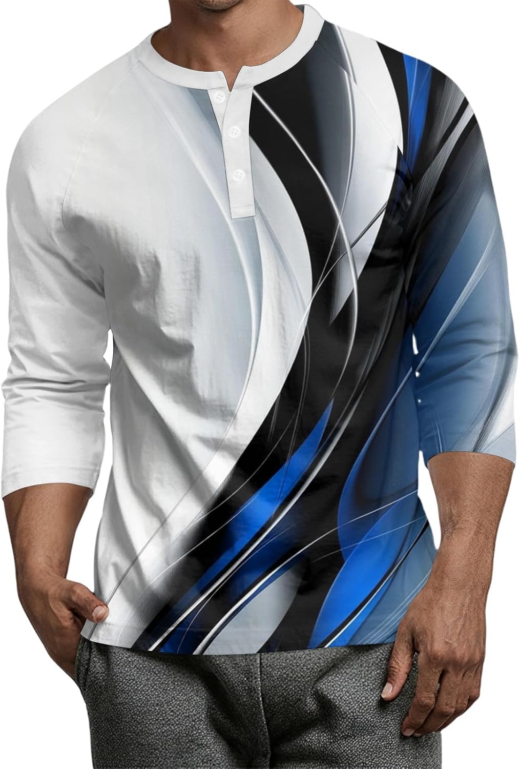 WENKOMG1 Men's Novelty Graphic Print Henley Shirt 3/4 Sleeve Raglan Jersey Baseball Tee Tops, S-3XL