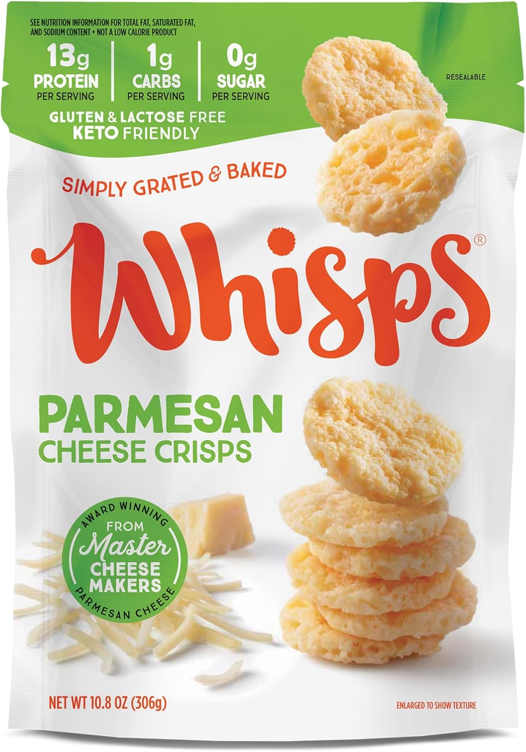 Whisps Cheese Crisps Parmesan Cheese Snacks, Keto Snacks, 13g of