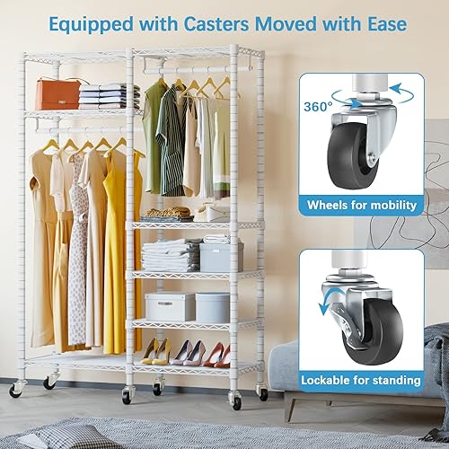 Miniatura 2 de VIPEK V14C - Perchero de ropa rodante de 6 niveles, resistente alambre ajustable, armarios portátiles con ruedas bloqueables, armario, estante de