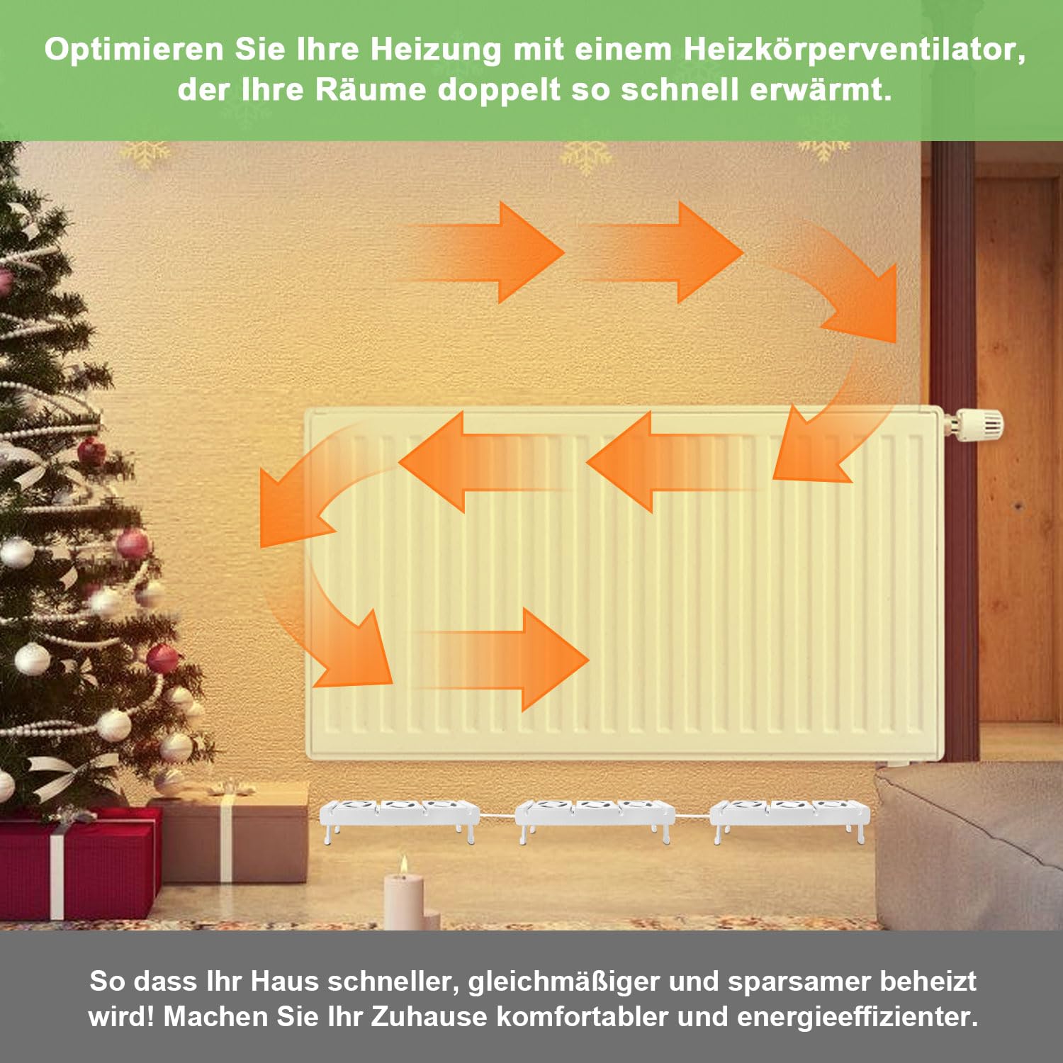 Wentylator grzewczy, 1 sztuka, wentylator do ogrzewania i grzejników, oszczędność energii i kosztów ogrzewania, przepływ powietrza: 30 CFM/51 m³/h