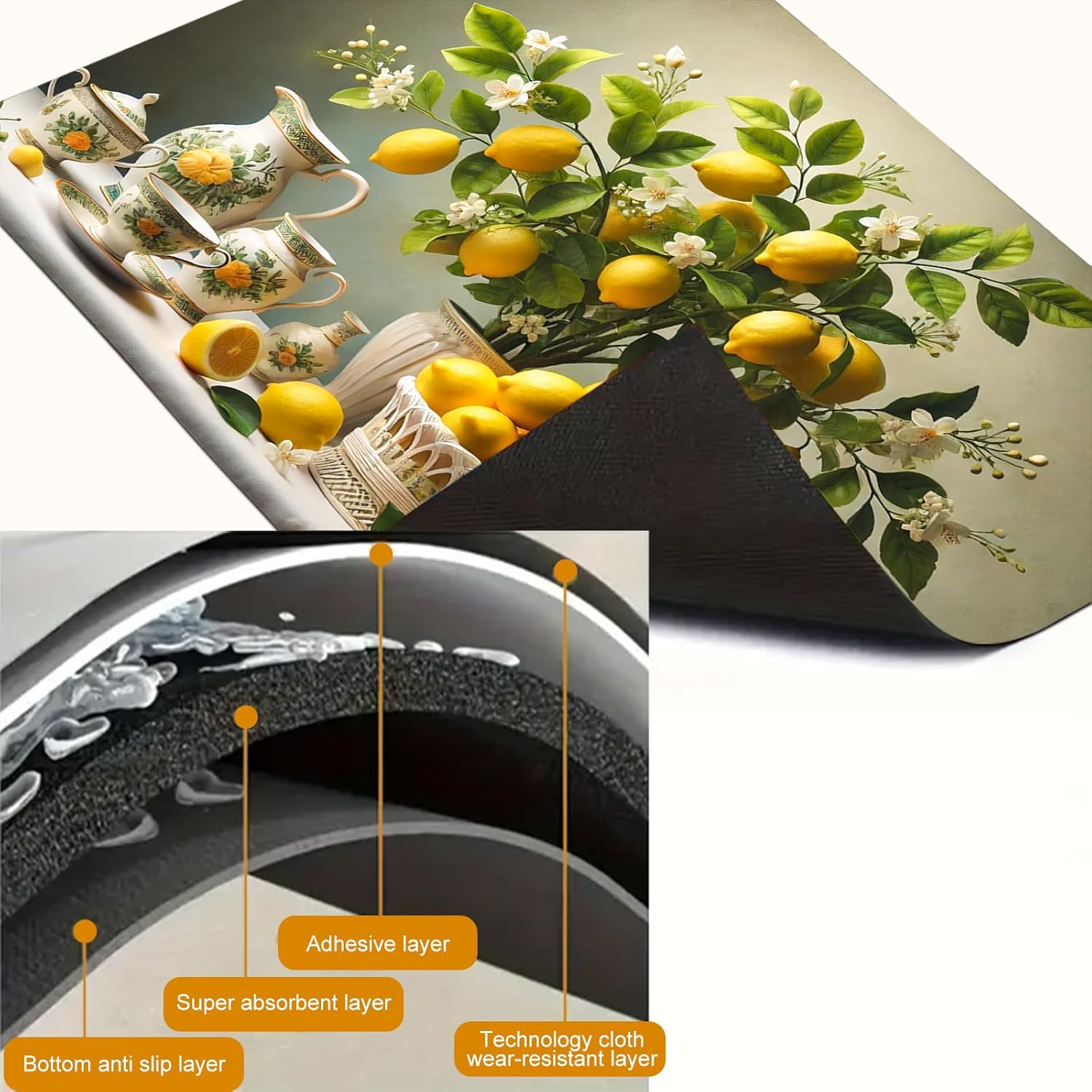 HOMETITUTE Lemon Blossom Stove Covers for Electric 28x20 Inches Diatomite Glass Top Stove Cover Protector Heat Resistant Non Slip Cooktop Covers Pad Decorative Kitchen Mat for Countertops and Sinks