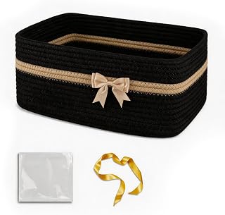 Storage Basket Wicker, Cloth Basket with Handle, Woven Storage Basket, Toy Basket, Braided Basket, Gift Basket Blank, Baskets Storage for Bathroom Living Room Decoration 34.5 * 10 * 15cm (Black)