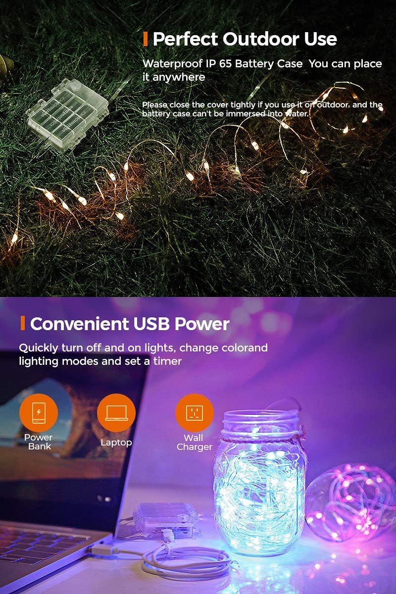 100 LED String Lights Battery Operated & USB Powered, 33ft 16 Colors Waterproof Fairy Lights with Remote Control Timer Christmas Lights for Bedroom Dorm Garden Patio Wedding Party Decor(132 Modes)