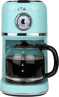 Classic Retro 10 Cup Coffee Maker - One-Touch Drip Brew, Reusable Filter - Anti-Drip, Auto Shutoff, & Time Display - Dishwasher Safe 50 oz Carafe - Aqua