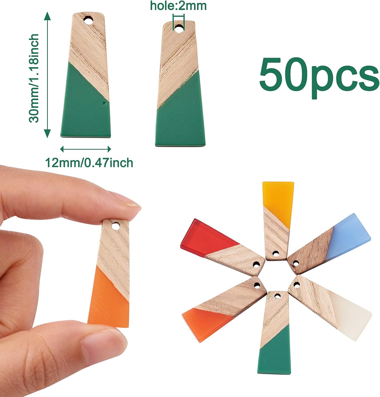Cheriswelry 50pcs Resin Wood Pendants Charms Trapezoid Earrings Wooden Charms Rectangle Resin Wood Statement Jewelry Findings Mixed Color for Women Drop Earrings Necklace Bracelets Making Supplies