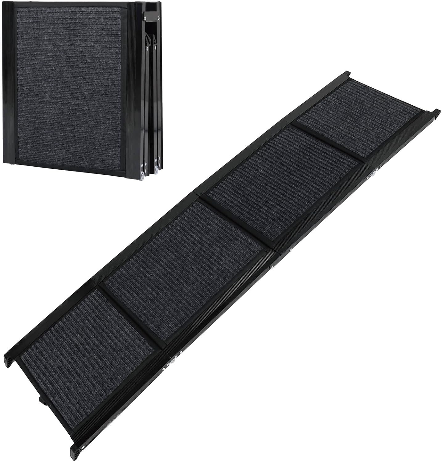 Extra Long Dog Ramp for Car, SUV & Truck - Portable Folding Pet Ramp for Large Dogs (Up to 250lbs) with Non-Slip Rug Surface & Safety Rope - Lightweight Aluminum for Easy Storage, (71" X19.5")