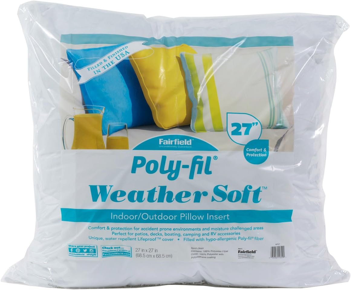 Fairfield Poly-Fil Weather Soft Throw Pillow Insert, White, 27" x 27"