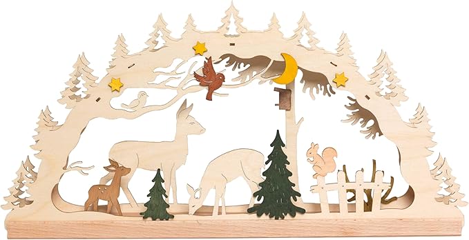 Drechslerei Kuhnert – Hobaku Bastelset – Schwibbogen/Lichterkranz – Motiv: Wald – Dekoration aus Holz zum Zusammenbauen – Maße: ca. 40 x 20 x 5 cm – Made in Germany