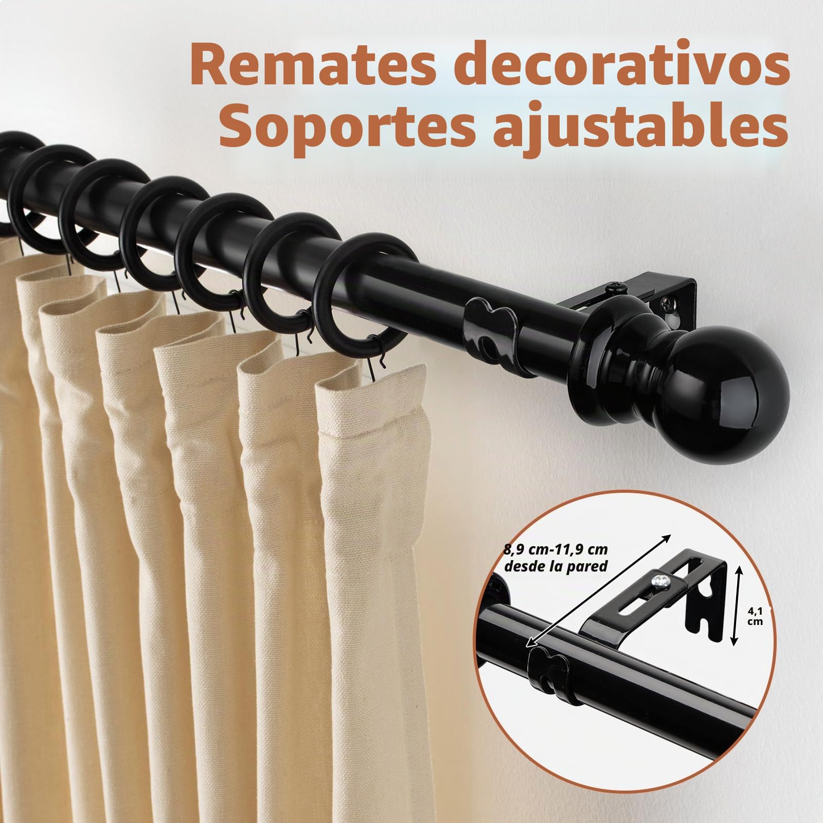 Barras de Cortina para Ventanas Saledizas, Barra de Cortina Curvada para Ventanas de 76 a 460 cm, 2 Codos Incluidos, 25 mm de Diámetro, Barra de Cortina Negra Resistente de 3 Lados para Dormitorio