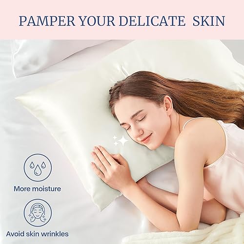Miniatura 3 de BEDELITE - Juego de 2 fundas de almohada de seda satinada ideales para el cabello y la piel, color marfil, tamaño estándar, supersuaves, con cierre