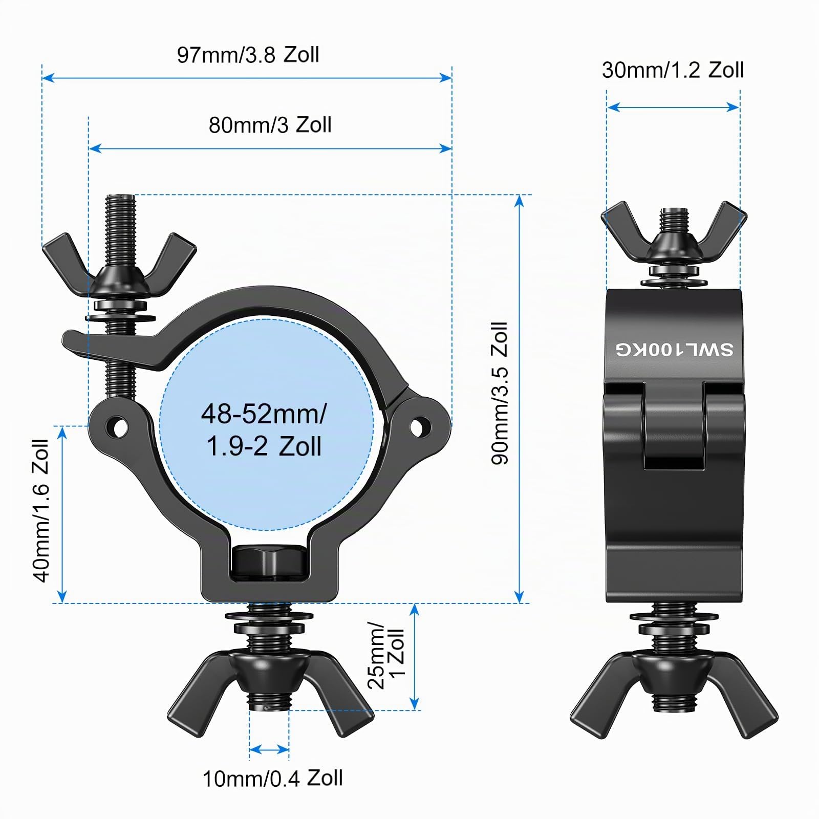 4 piezas Truss Clamp Abrazadera para Luces de Escenarios Aleación de aluminio Pinza de Gancho Truss Clamp para Cabeza Móvil LED par Carga de 100 kg para 48-52mm Tubo