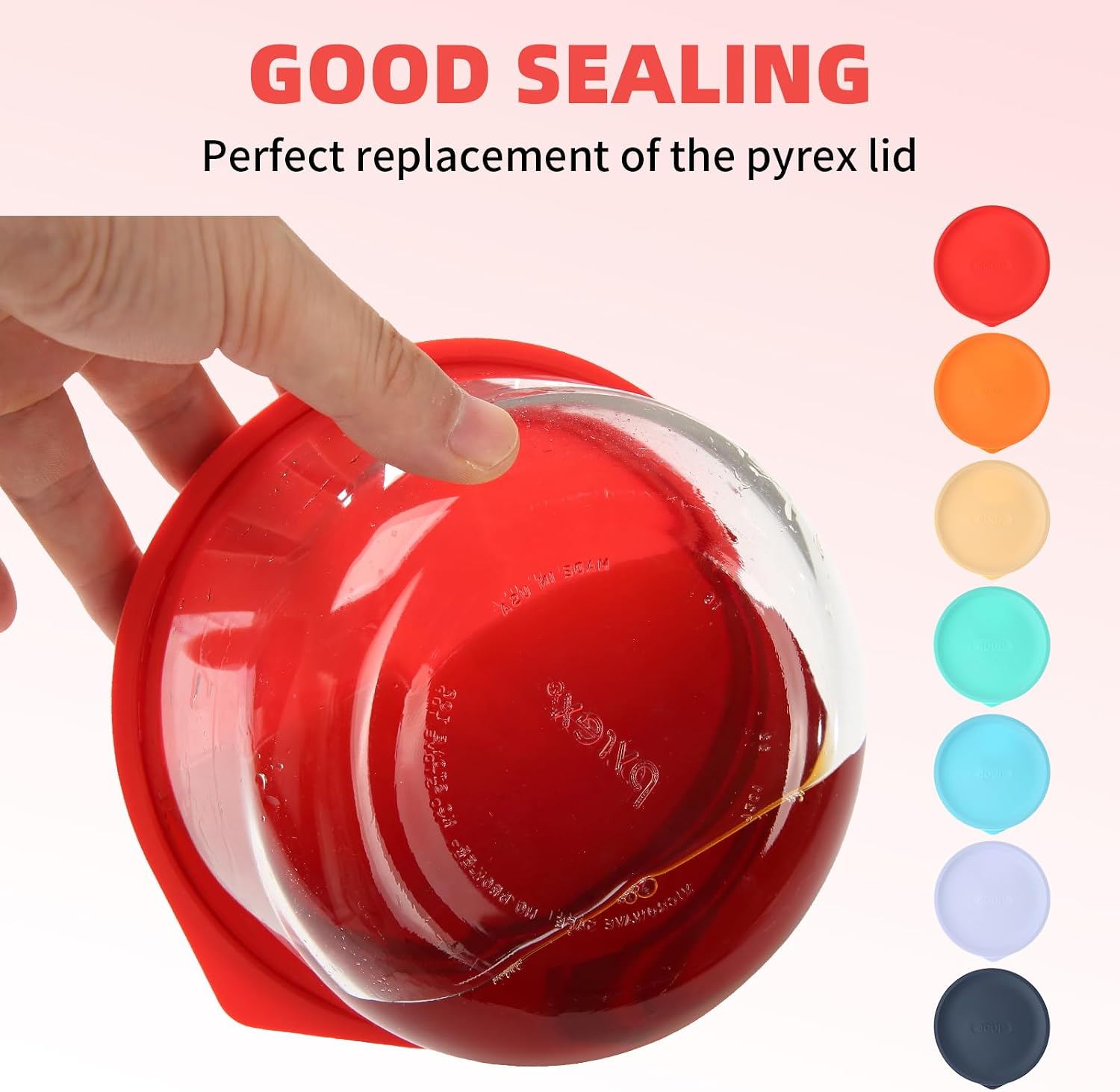 Replacement Lids for Pyrex 7200-PC 2 Cup and 7201-PC 4 Cup and 7402-PC 6/7 Cup, Silicone Round Storage Cover Lid for Anchor Hocking Glass Bowl 6 Pack Red