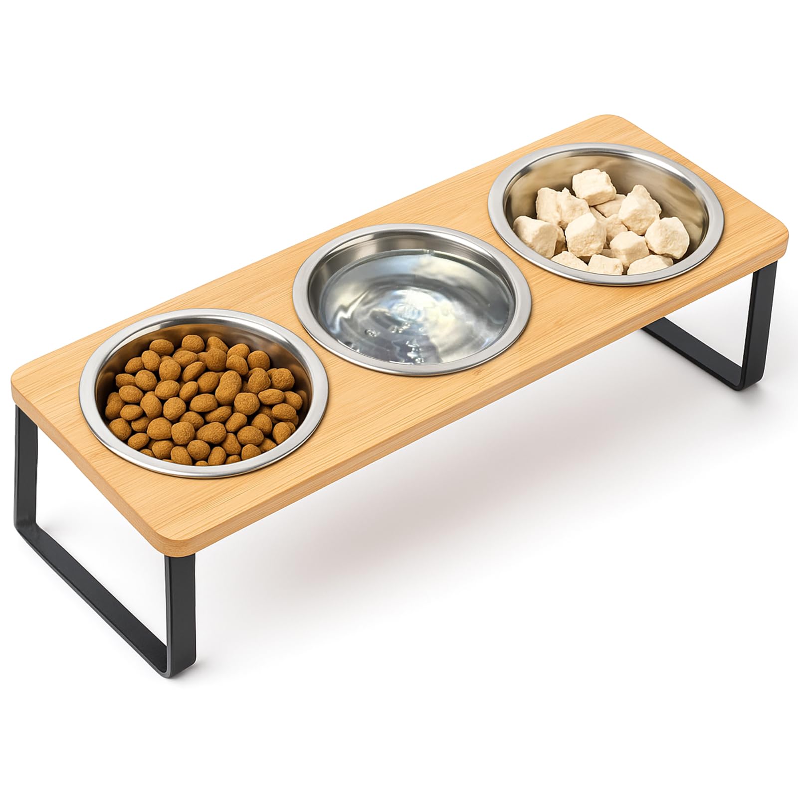 Cuencos elevados ajustables para gatos con soporte, estación de alimentación inclinada de acero inoxidable para gatos y perros pequeños, comedero elevado para mascotas con diseño antideslizante y 3