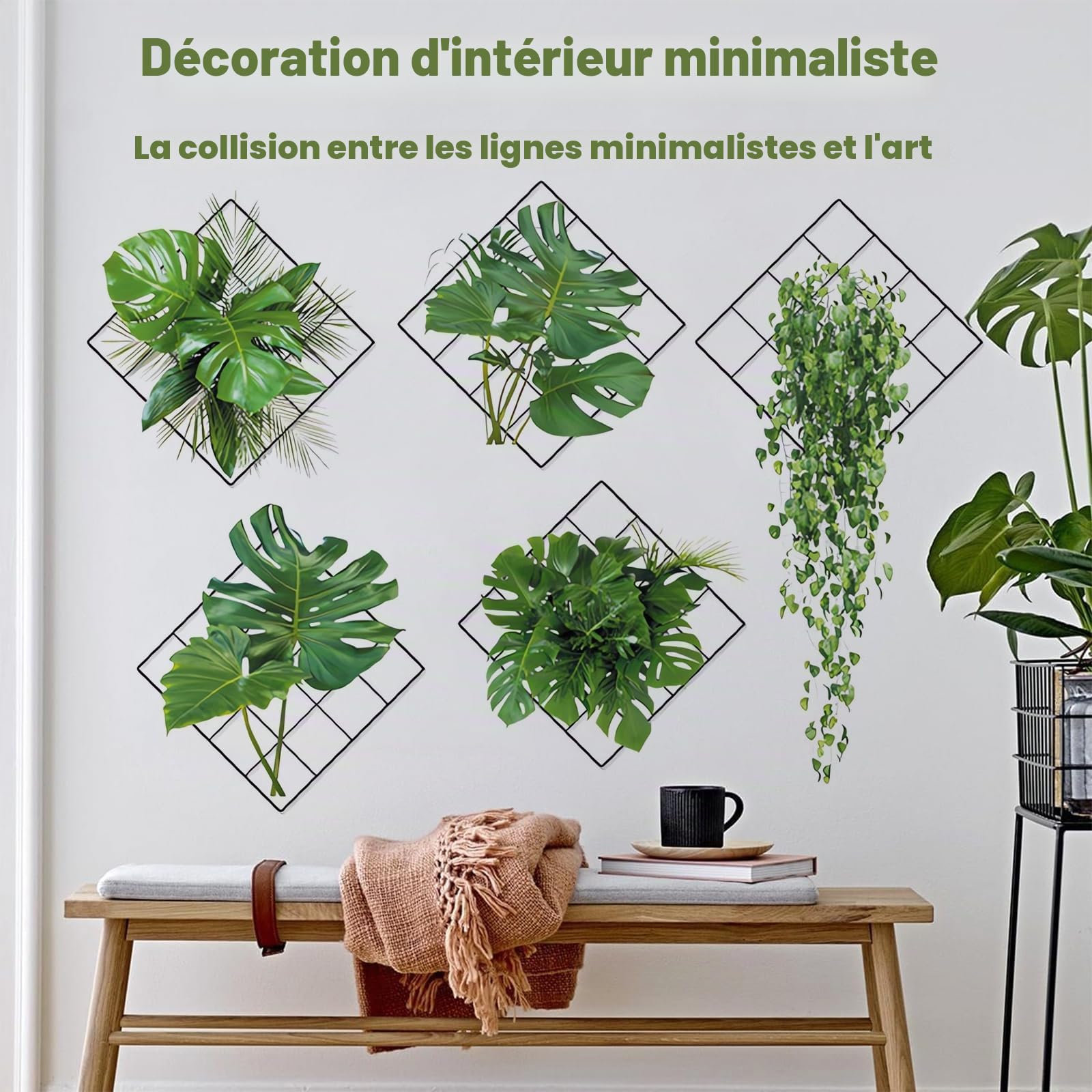 5 Pcs Stickers Muraux Végétaux Autocollants Muraux 3D Adhésif et résistant | Stickers Muraux Cuisine stickers muraux pour porte plante Adaptés à la Chambre, au Salon, au Bureau, à la Cuisine (A)