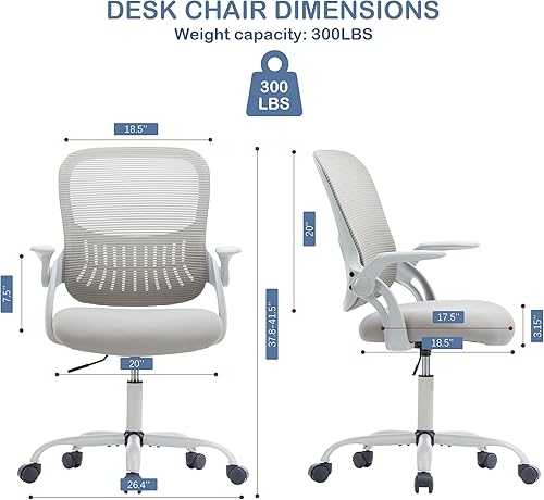 Miniatura 2 de Silla ergonómica de escritorio para oficina, silla de malla cómoda para computadora con reposabrazos abatibles y soporte lumbar ajustable, silla
