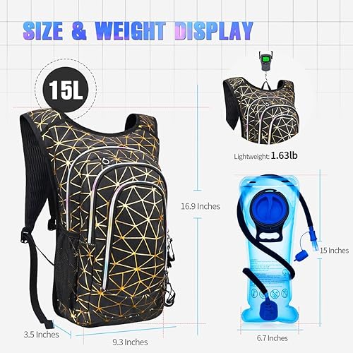 Miniatura 3 de Mochila de hidratación, paquete de hidratación para festivales, mochila de agua con vejiga de hidratación de 2 litros, mochila de hidratación para