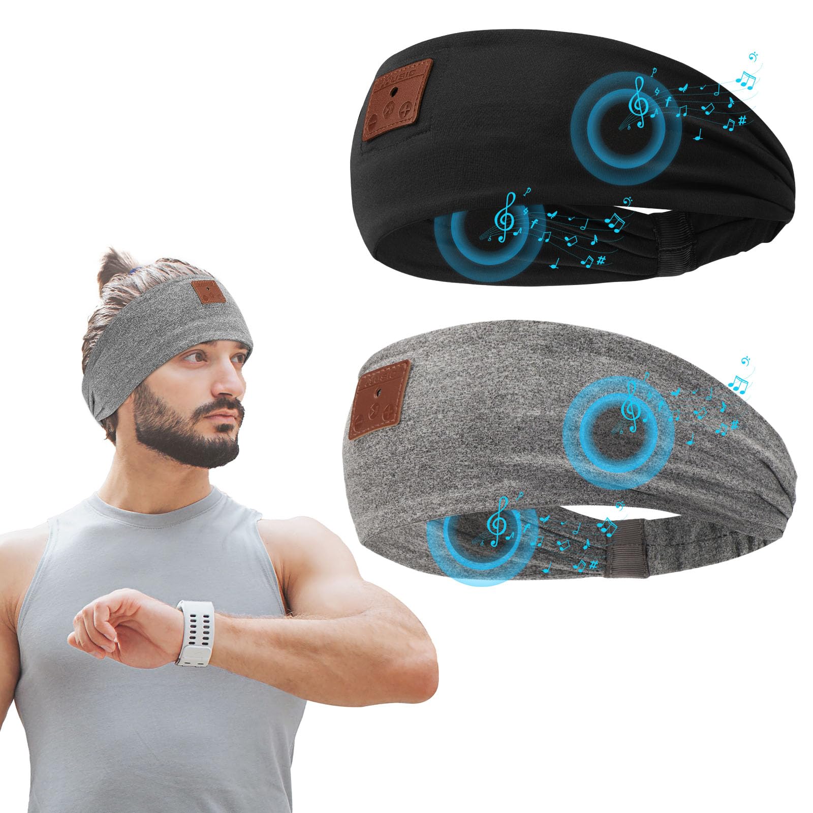 BULYPAZY 2pcs Sleep Headphones Bluetooth Headband, Bluetooth Headphones Headband with Ultra-Thin Speakers Perfect for Side Sleepers, Running, Insomniac, Nap, Travel, Meditation?Black&Grey?